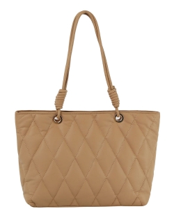 Quilted Tote Bag with Loop Knot Handle JY-0483-M TAN